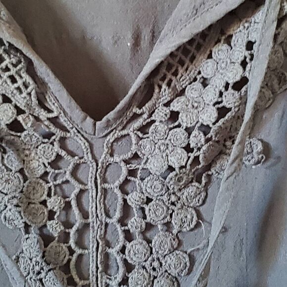 Poetry Peasant Blouse Women's L Gray Blue Short Sleeve Crochet Lace Rayon Boho - Picture 6 of 10